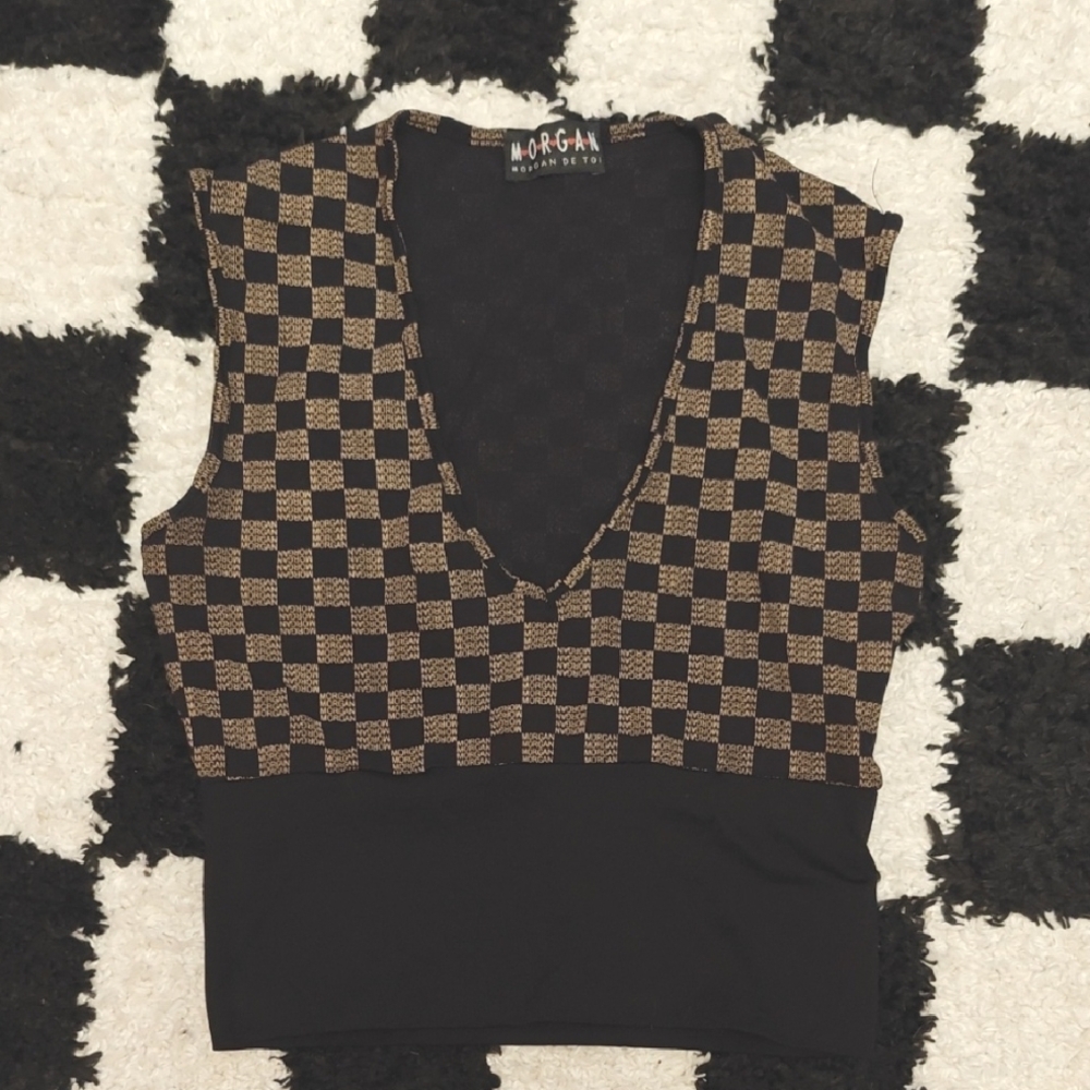 Y2K Morgan de toi Monogram Logo mesh crop top